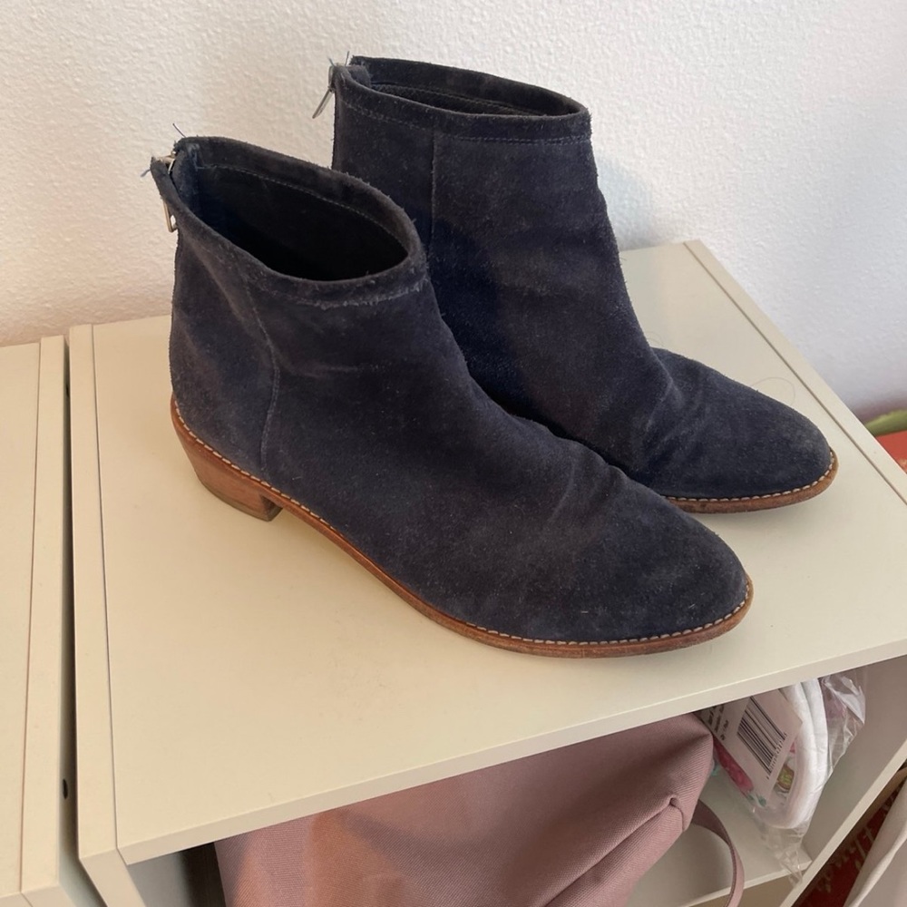 LOEFFLER RANDALL FELIX Blue Suede Ankle Boots Exposed Back Zip Women's US 8 B